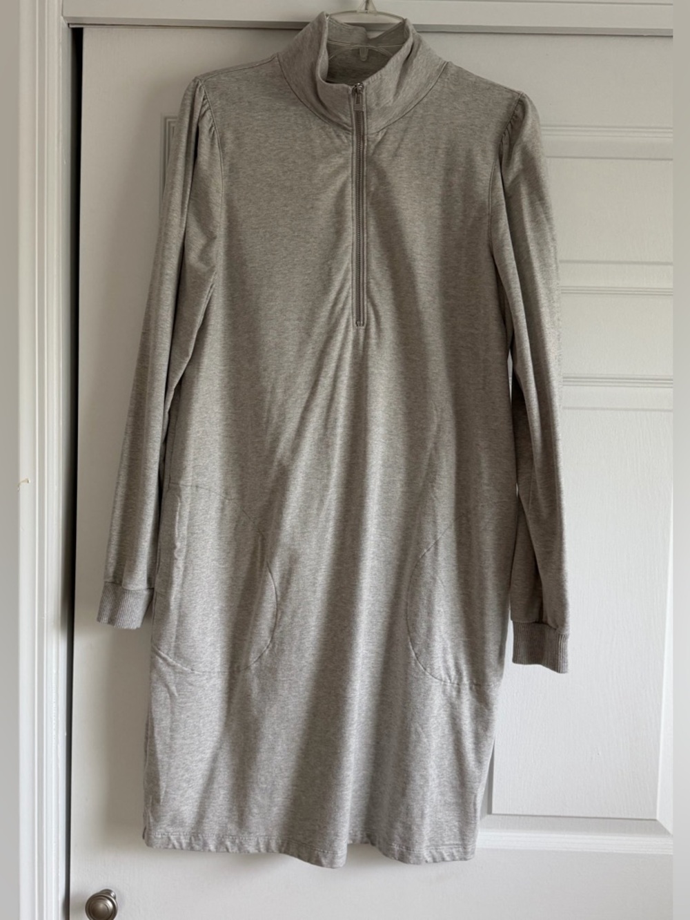 Garnet Hill Light Gray Quarter-Zip Long Sleeve Dress
